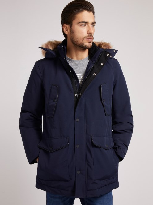 Plumífero Acolchado Con Capucha Guess Azul