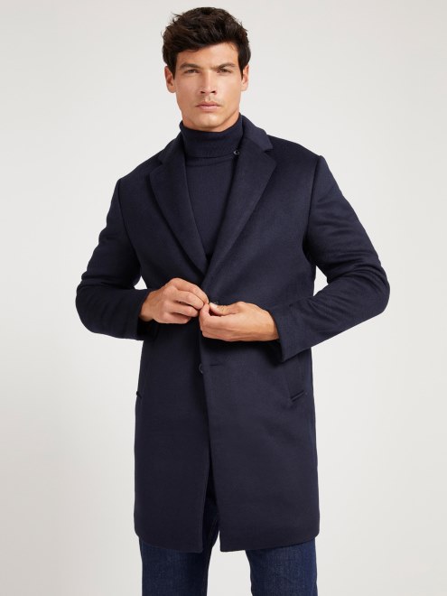 Abrigo En Mezcla De Lana Azul De Guess