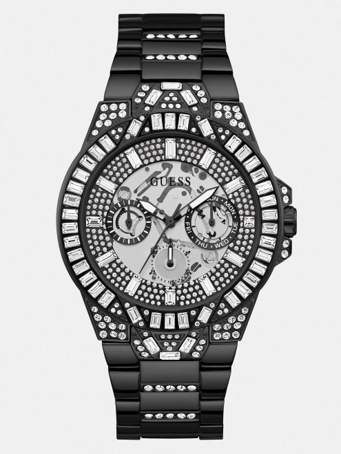 Reloj De Cristal Multifunción Guess Negro