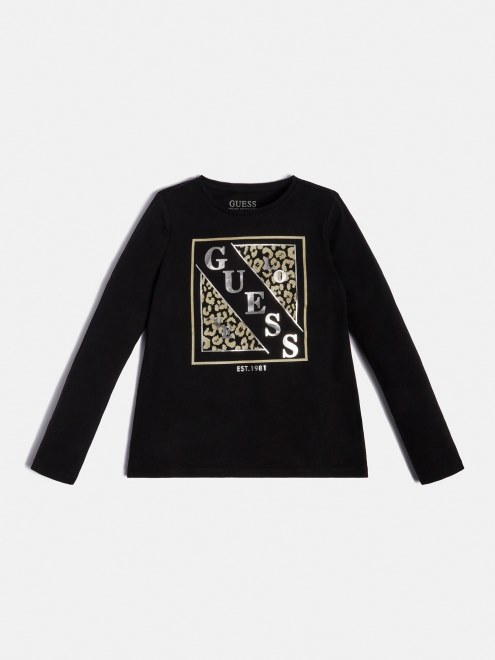 Camiseta Guess Negra Con Logo En La Parte Delantera