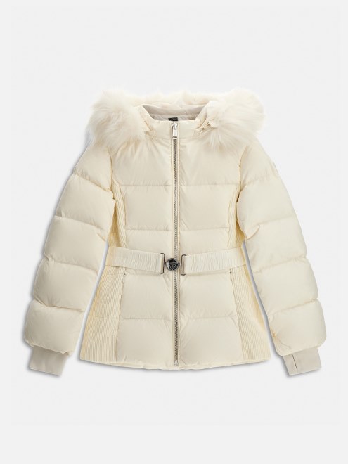 Puffer Con Capucha De Piel Sintetica De Guess Blanco
