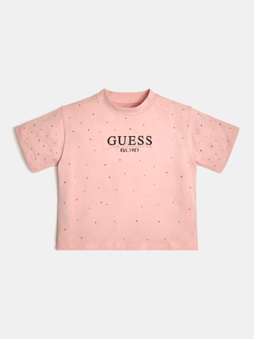 Camiseta Guess Rosa Con Logo En La Parte Delantera