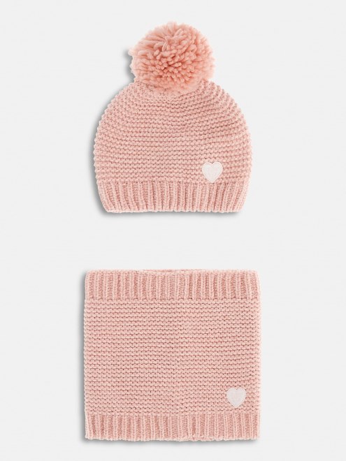 Conjunto Gorro Y Capucha Rosa Guess