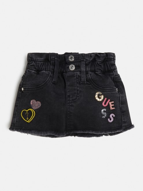 Falda De Mezclilla Bordada Adivinar Negro