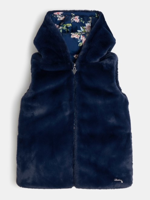 Chaleco De Piel Sintetica Reversible Guess Azul