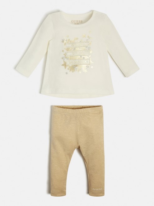 Conjunto De Camiseta Y Leggins Blancos De Guess