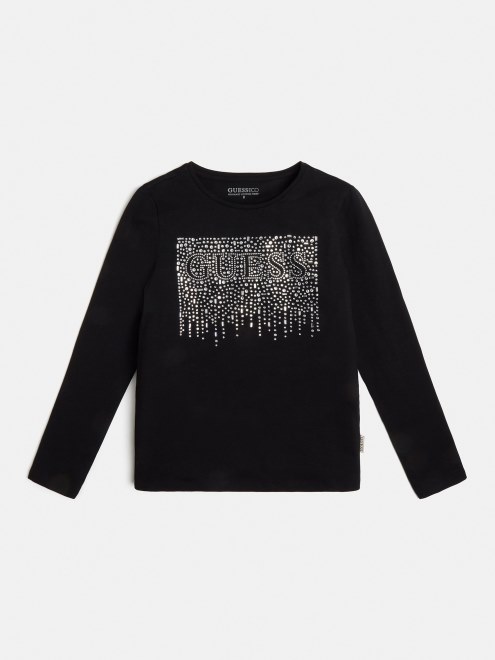 Camiseta Con El Logo De Strass De Guess, Negra