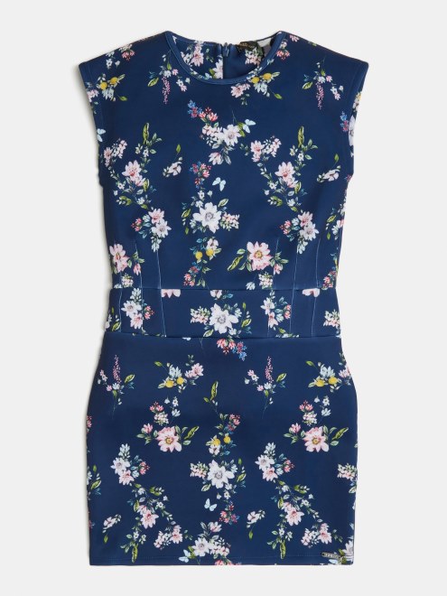 Vestido Con Estampado Multicolor Azul Guess