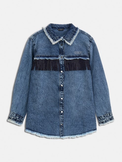 Guess Vestido De Mezclilla Azul Con Flecos