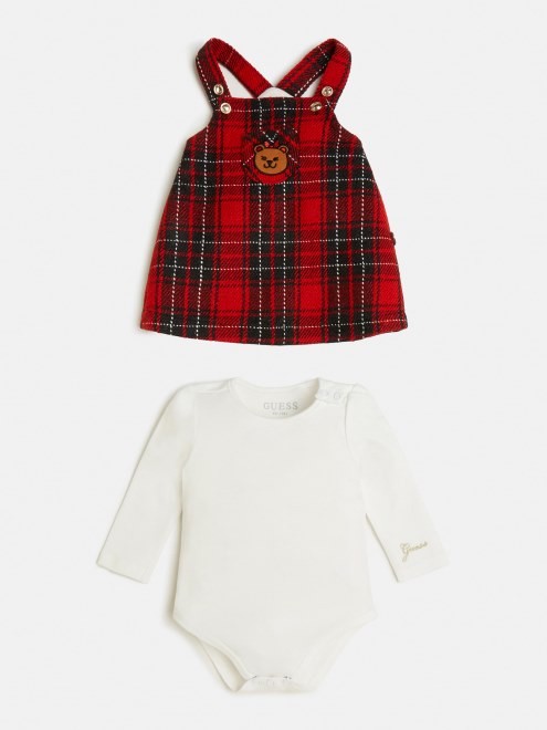 Conjunto Vestido Y Body Estampado Tartán Guess Blanco