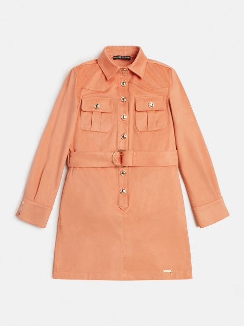 Vestido Naranja De Gama Sintética Con Botones Y Logo De Guess