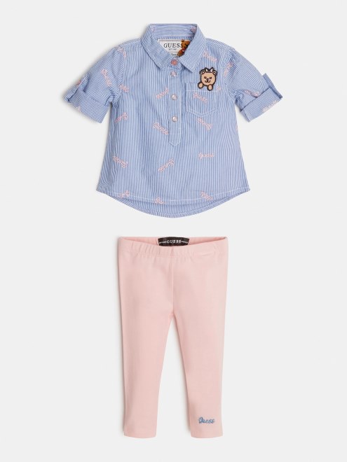 Guess Conjunto Camisa Y Pantalón Azul Claro