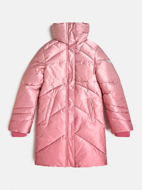 Guess Puffer Largo Efecto Metal Rosa