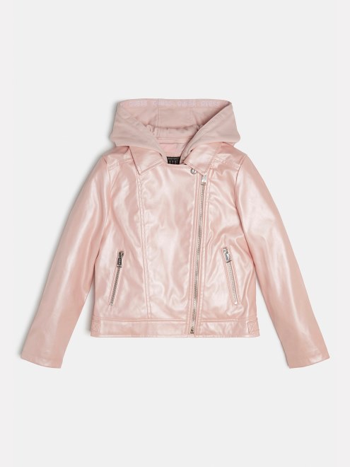 Chaqueta Biker Con Capucha Rosa Guess
