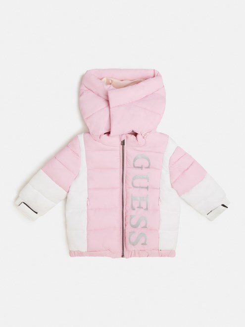 Guess Puffer Rosa Con Logo En La Parte Delantera