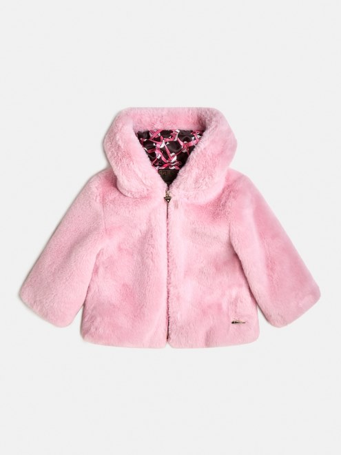 Chaqueta De Piel Sintetica Con Capucha Adivinar Rosa