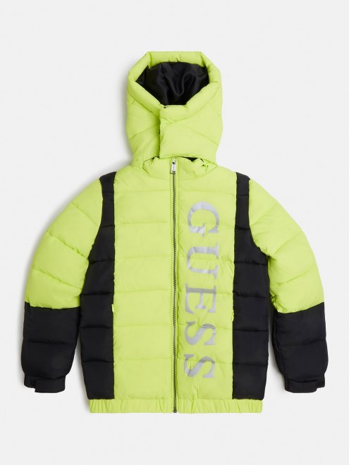 Guess Puffer Verde Con Logo En La Parte Delantera