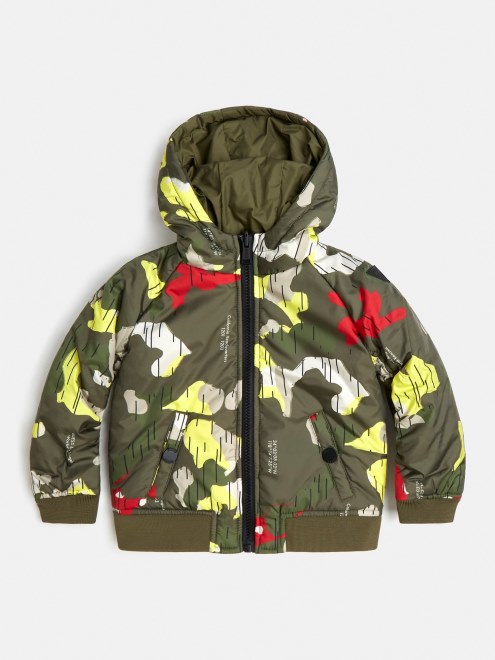 Guess Acolchado Verde Reversible Con Capucha Multi