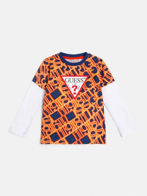 Camiseta Naranja Con Estampado De Conjetura En Toda La Prenda