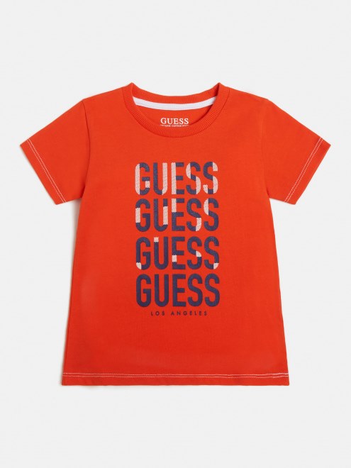 Camiseta Guess Naranja Con Logo En El Frente
