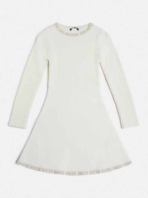 Guess Vestido Suéter Blanco Entallado Y Acampanado