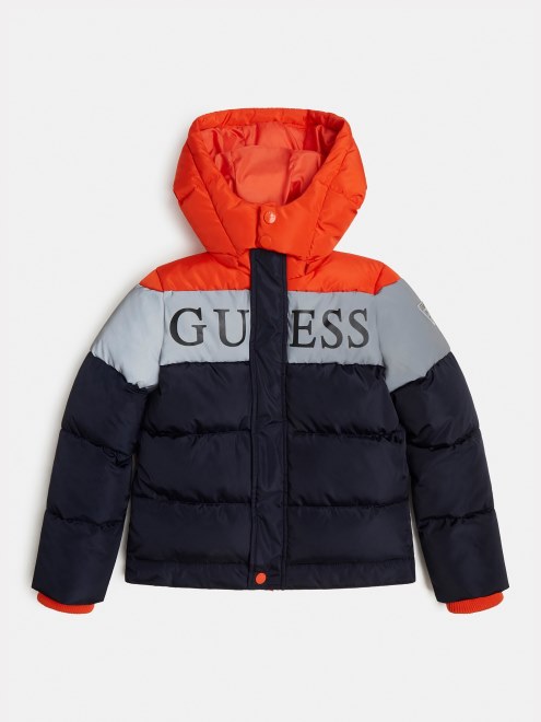 Guess Puffer Azul Con Logo En La Parte Delantera