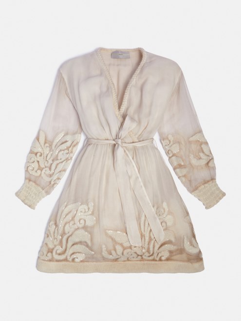 Vestido De Seda Bordado Blanco Adivinar