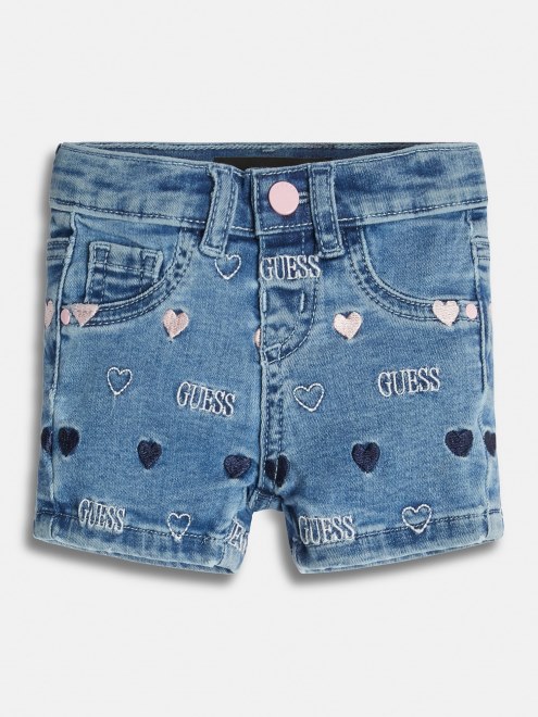 Shorts De Mezclilla Bordados Azul Guess