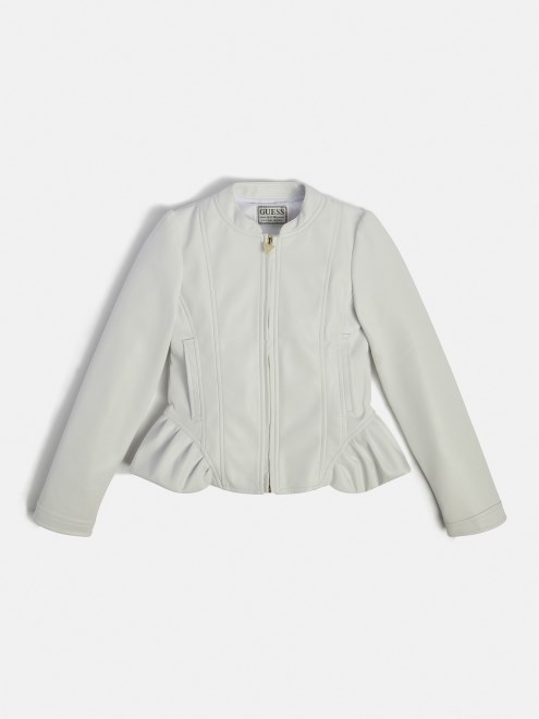 Chaqueta De Cuero De Imitacion De Volantes Blancos Adivinar