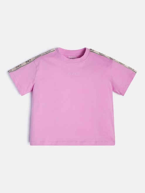Camiseta Corta Guess Rosa Con Logo En La Parte Delantera