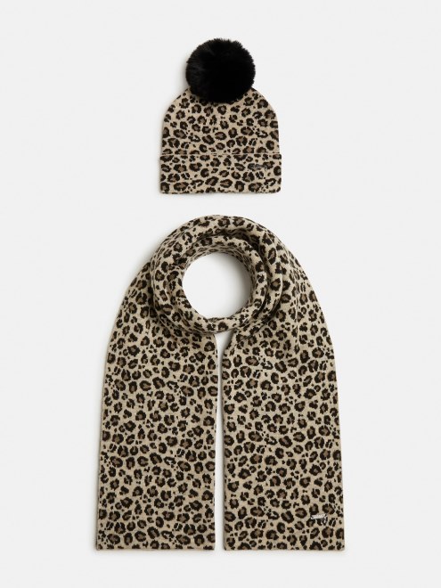 Conjunto Gorro Y Bufanda Estampado Animalier Multicolor Guess