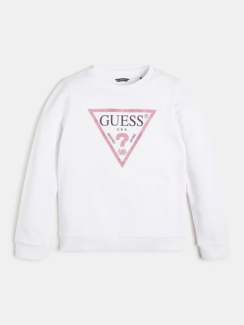 Sudadera Guess Blanca Con Logo Triangular Delantero
