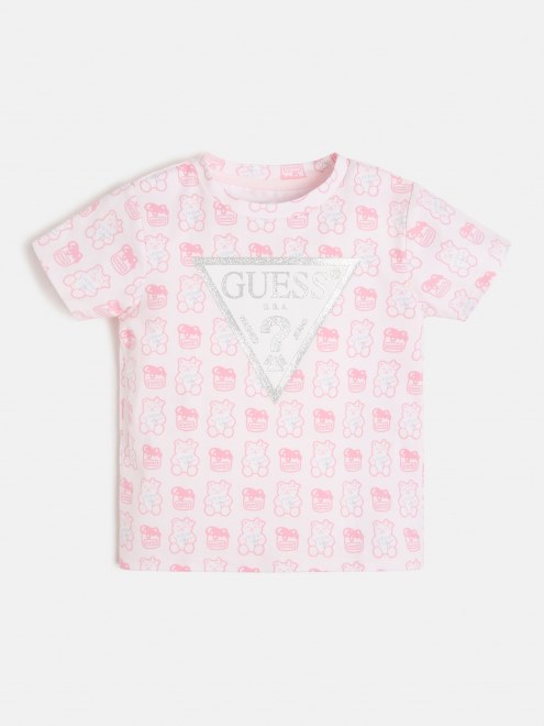 Camiseta Con Logo Estampado En Toda La Prenda Guess Rosa