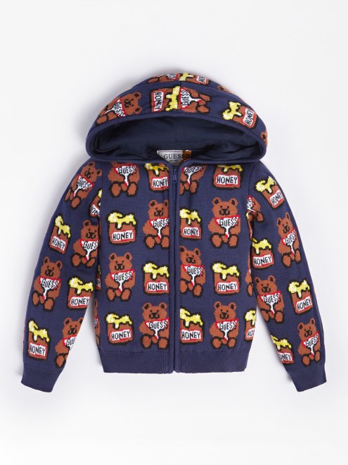 Jersey En Jacquard Con Logo En Toda La Prenda Azul De Guess