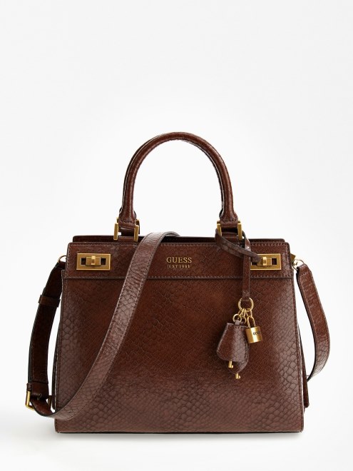 Bolso De Mano Guess Katey Python Marrón