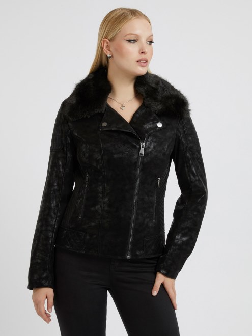 Chaqueta De Cuero De Imitacion Adivinar Negro