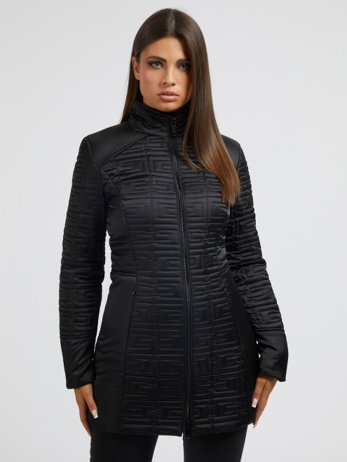 Chaqueta Larga Con Logo Bordado Guess Negro