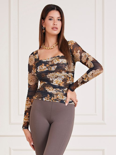 Guess Top Estampado Floral Marciano Negro Multi