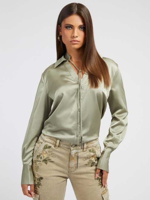 Camisa Guess Verde Con Cuello Gargantilla