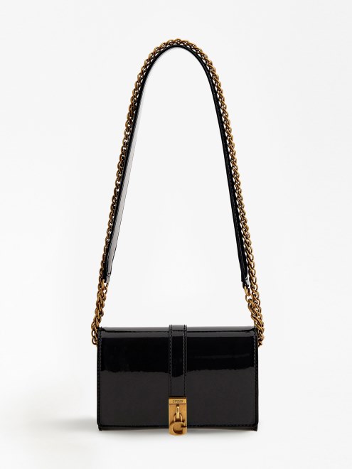 Bolso Bandolera Mini Charol Virtual Negro Guess