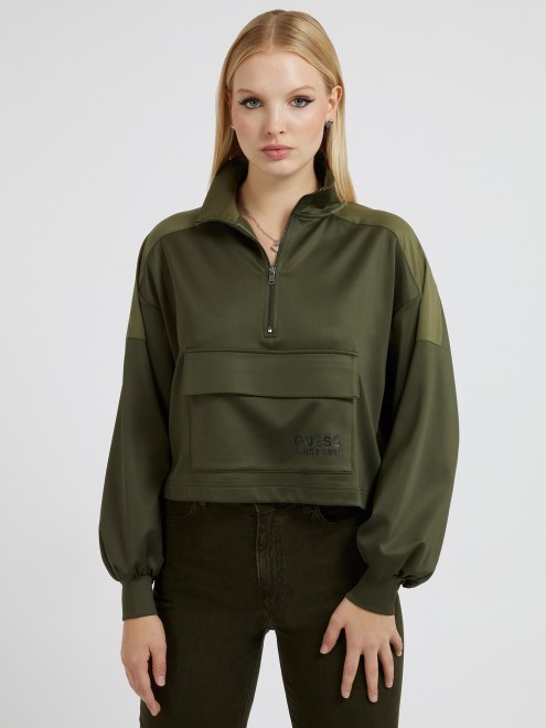 Sudadera Con Bolsillo Delantero De Raso Guess Verde