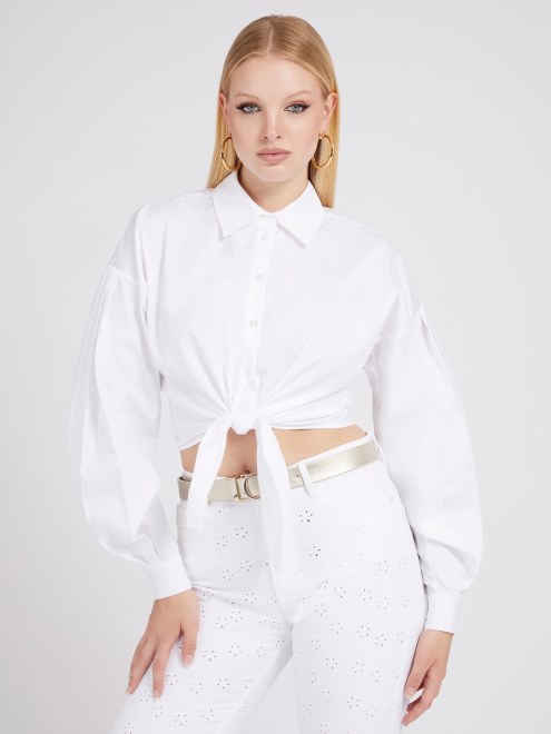 Camisa De Lazo De Algodon Adivinar Blanco