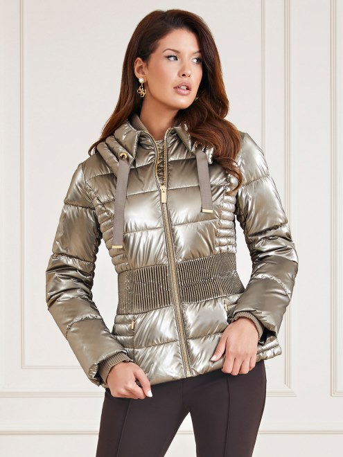 Guess Marciano Puffer Efecto Metalizado Marron