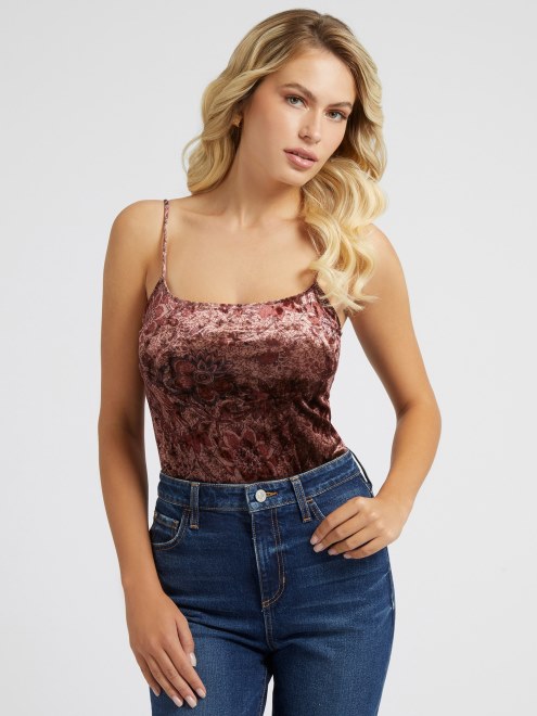 Body Violeta De Terciopelo Con Estampado Floral De Guess