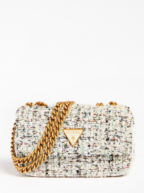 Bandolera De Bolsillo Guess Cessily Micro En Tweed Dorado