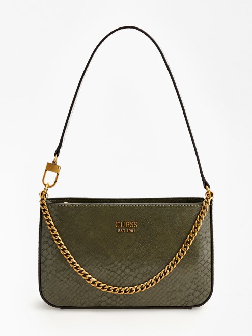 Bolso De Hombro Katey Python Verde Con Estampado Guess
