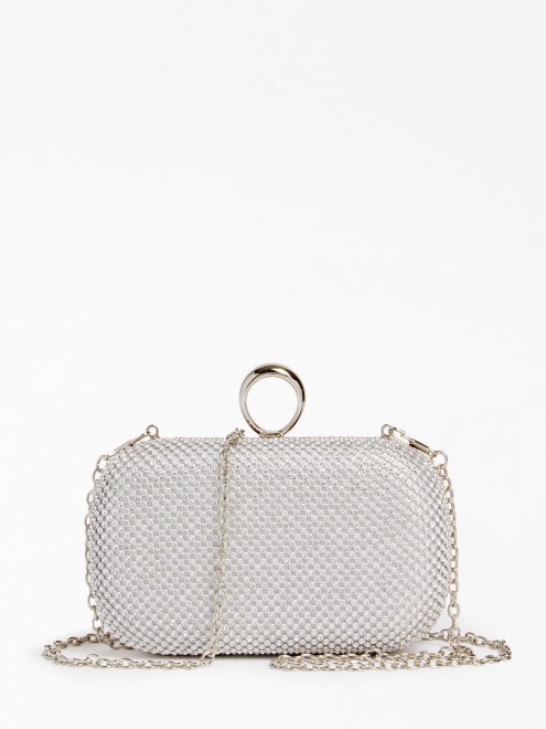 Bolso De Noche Guess Plata Raya