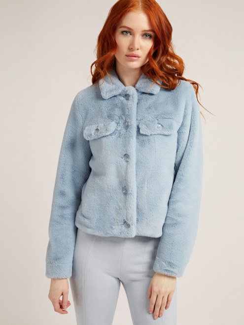 Chaqueta De Piel Sintetica Adivinar Azul Claro