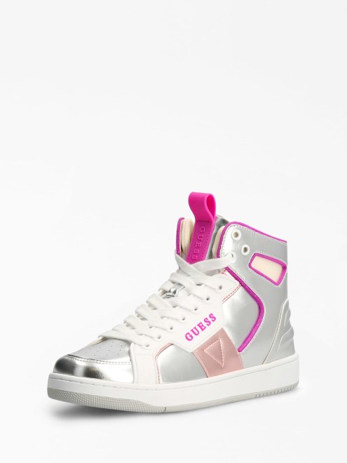 Zapatilla Basqet Cuero Mixto Guess Plata