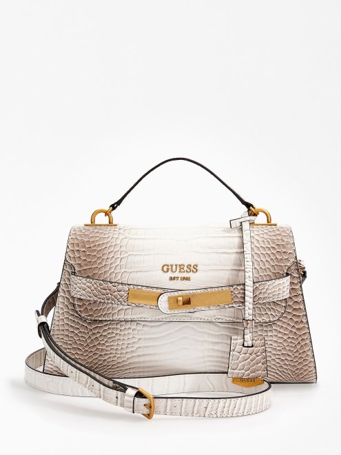 Bolso De Mano Guess Enisa Estampado Cocodrilo Blanco